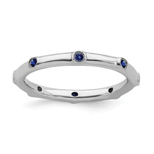 men’s wedding ring with engraving -Sterling Silver Stackable Expressions Created Blue Sapphire Ring