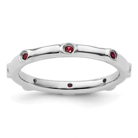 custom engraved ring for gifts -Sterling Silver Stackable Expressions Created Ruby Ring