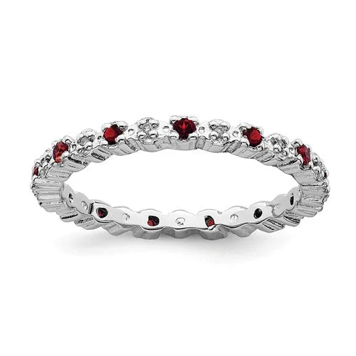 white gold wedding ring for women -Sterling Silver Stackable Expressions Garnet & Diamond Alternating Eternity Ring