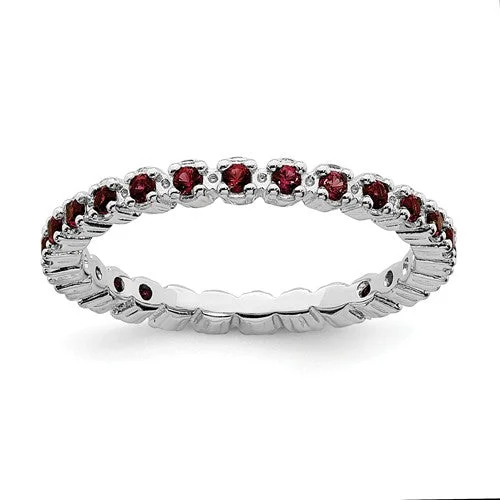 silver eternity ring for women -Sterling Silver Stackable Expressions Garnet Eternity Ring