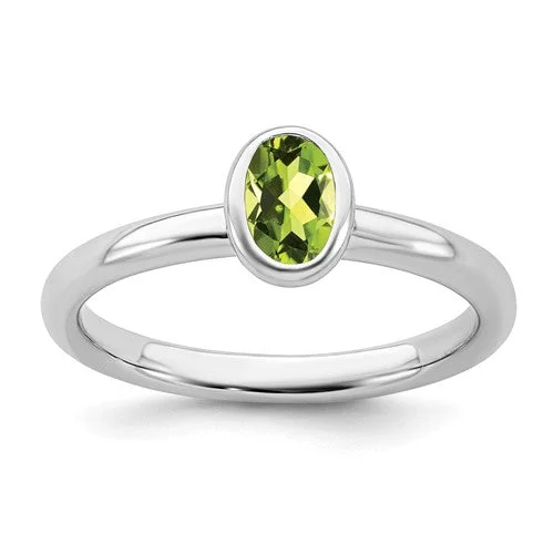 classic diamond wedding band for women -Sterling Silver Stackable Expressions Low Oval Peridot Ring