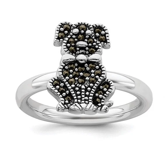 solitaire engagement ring with diamond -Sterling Silver Stackable Expressions Marcasite Dog Ring