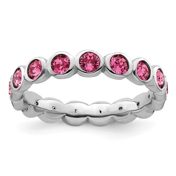 eternity ring for anniversary gifts -Sterling Silver Stackable Expressions October Pink Swarovski Eternity Ring