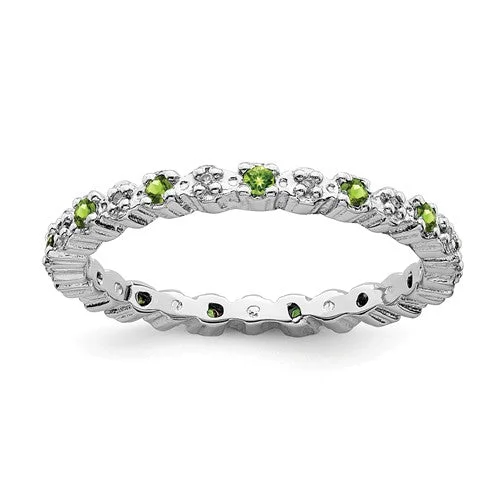 vintage wedding ring for women -Sterling Silver Stackable Expressions Peridot & Diamond Alternating Eternity Ring