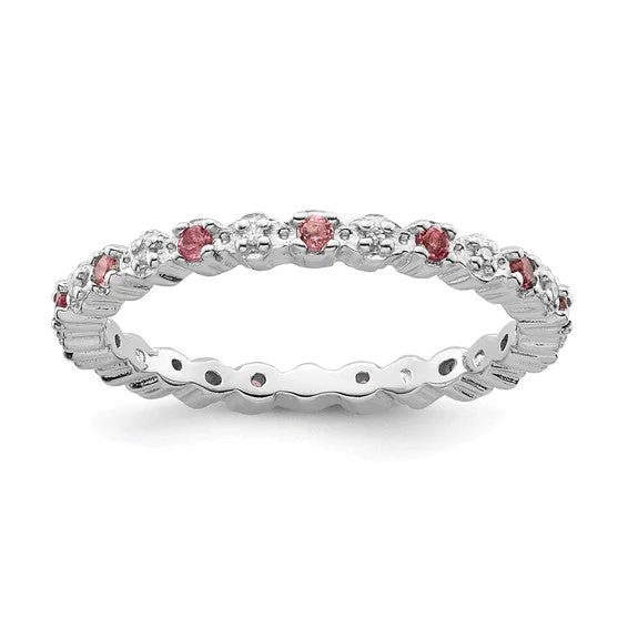 black diamond ring for men -Sterling Silver Stackable Expressions Pink Tourmaline & Diamond Alternating Eternity Ring