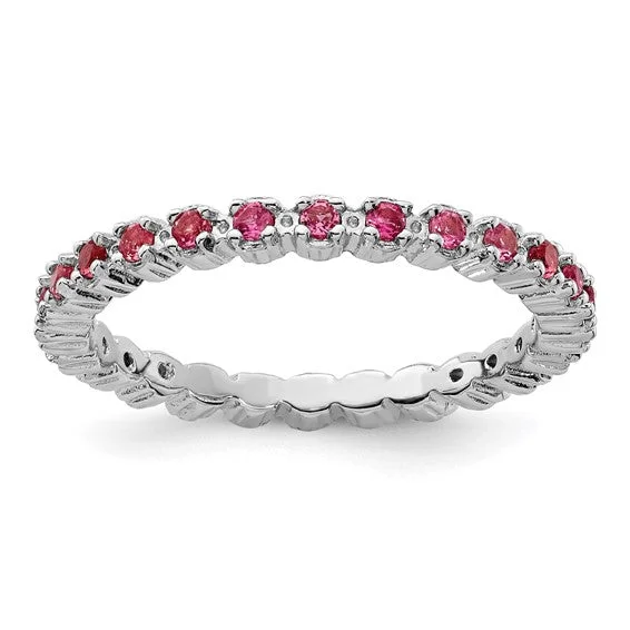 colorful gemstone ring for women -Sterling Silver Stackable Expressions Pink Tourmaline Eternity Ring