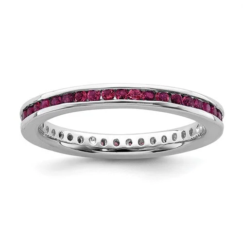 gemstone ring for wedding -Sterling Silver Stackable Expressions Channel Set Created Ruby Eternity Ring