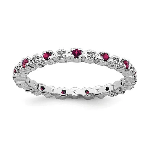 sapphire and diamond ring for women -Sterling Silver Stackable Expressions Ruby & Diamond Alternating Eternity Ring