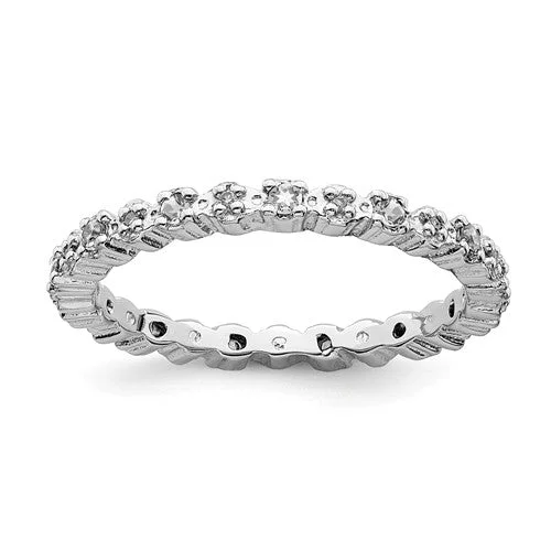 diamond anniversary ring for women -Sterling Silver Stackable Expressions White Topaz & Diamond Alternating Eternity Ring