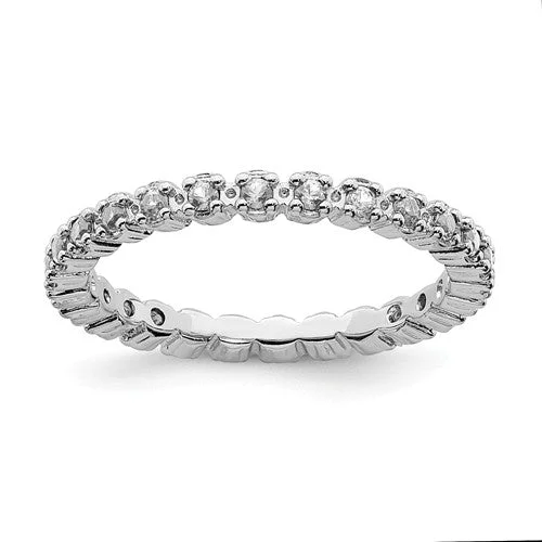 men’s wedding band with diamonds -Sterling Silver Stackable Expressions White Topaz Eternity Ring