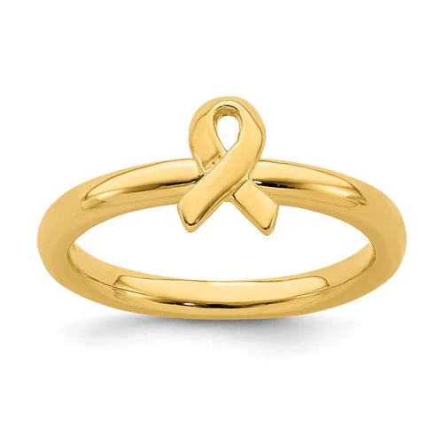 sapphire ring for women -Sterling Silver Stackable Expressions Yellow Gold Awareness Ribbon Ring