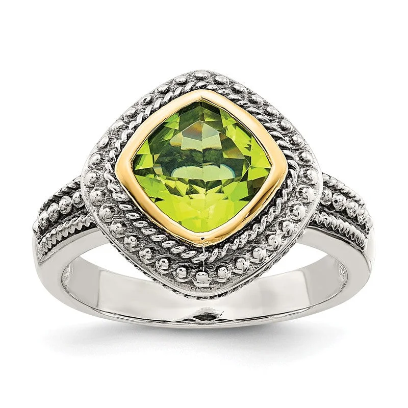 sapphire ring for engagement for women -Shey Couture Sterling Silver w/ 14k Gold Accents 8mm Cushion Cut Peridot Ring