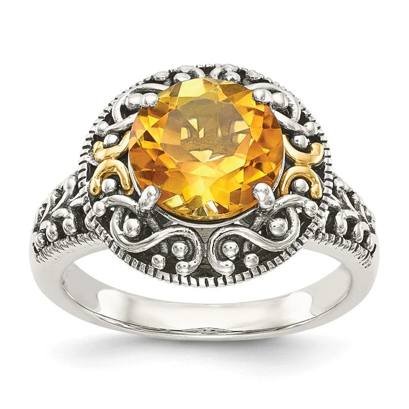 men’s unique wedding band -Shey Couture Sterling Silver w/ 14k Gold Accents Round Natural Citrine Ring