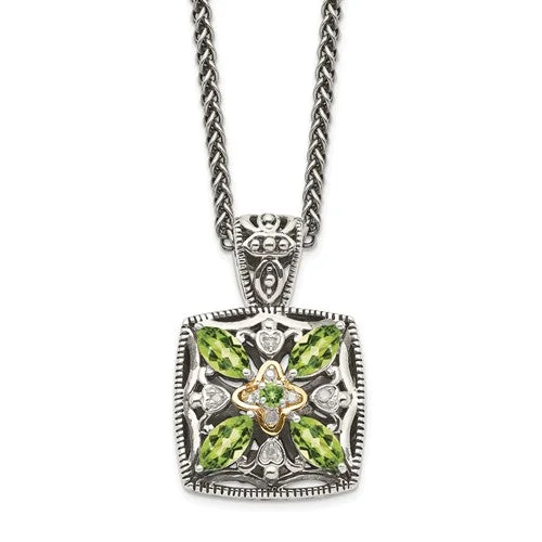 zodiac sign necklaces for women-Shey Couture Sterling Silver w/ 14k Yellow Gold Accent Diamond And Peridot Necklace