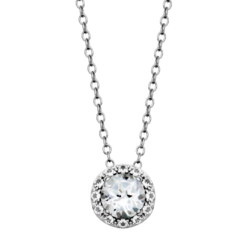 love heart necklaces for women-Sterling Silver White Topaz Halo Necklace by Samuel B.