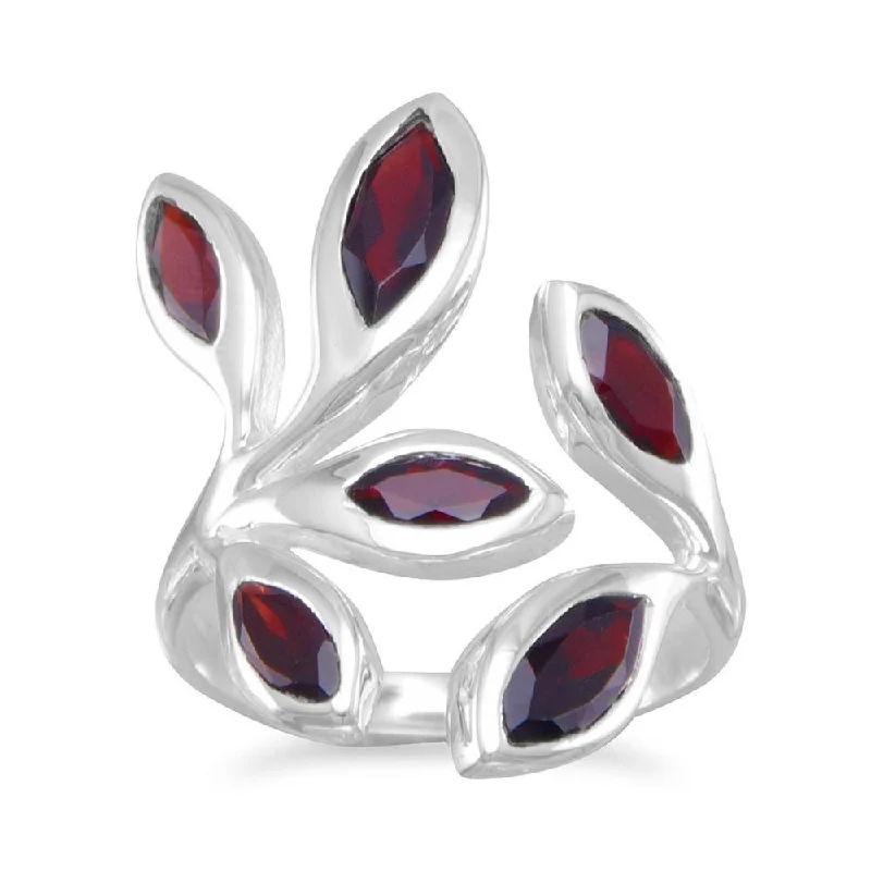 stackable rings for women -Sterling Silver Wrap Around Marquise Garnet Ring