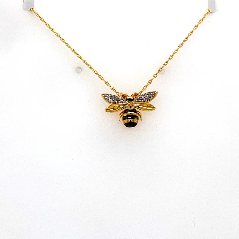 long gold chain necklaces-Sterling Silver & Yellow Gold Plated Diamond Bee Necklace