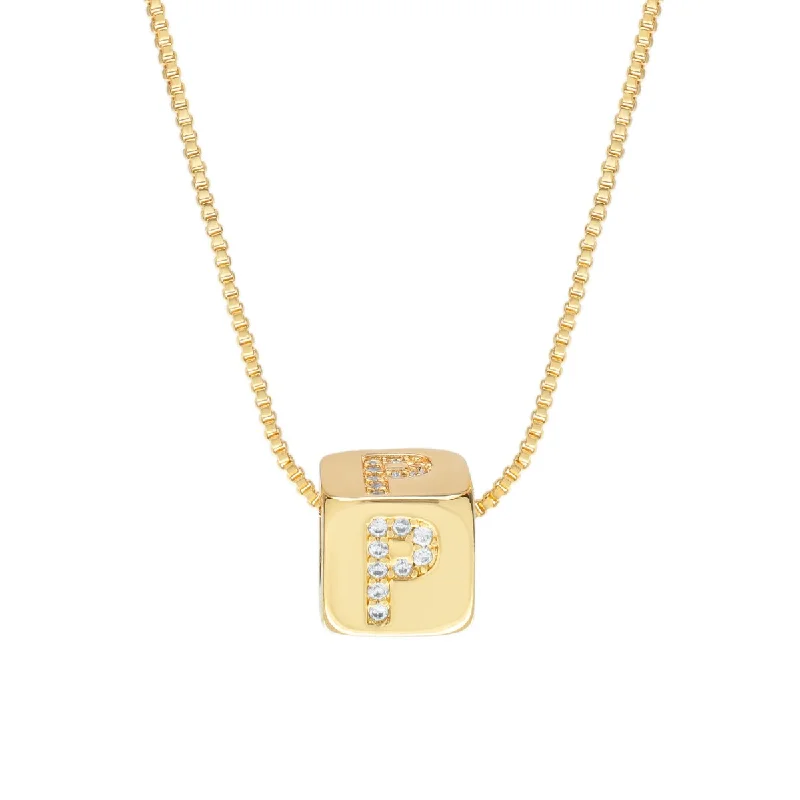 simple silver chain necklaces-Victoria Townsend Gold Plated 18" Initial Cube Necklace.