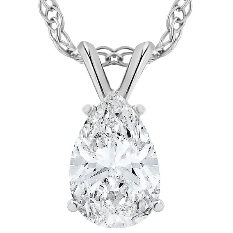 vintage gold necklaces-VS 2 Ct Pear Shape Solitaire Moissanite Pendant 14k White Gold Womens Necklace