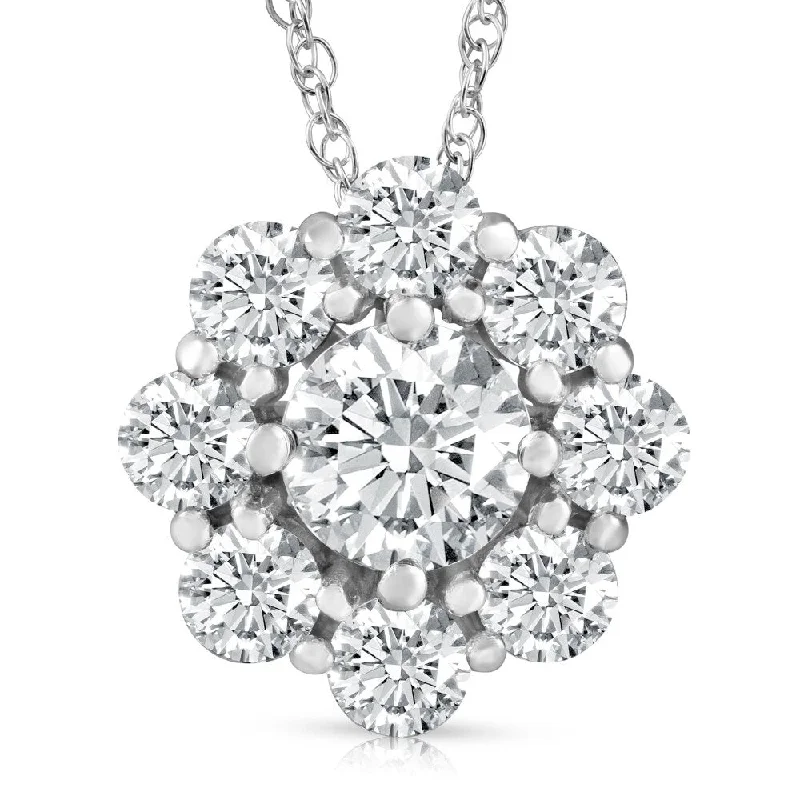 women’s crystal necklaces-VS 3 Ct Diamond & Moissanite Halo Pendant White Gold 18" Lab Grown Necklace