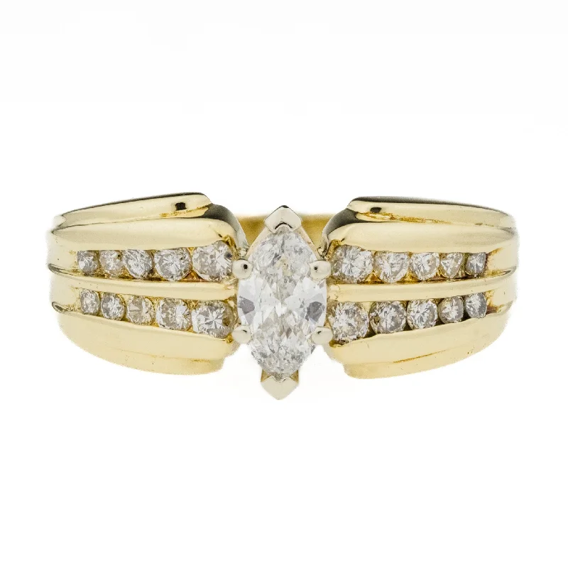 best diamond ring for weddings -0.33ct Marquise Diamond & Accented Engagement Ring in 14K Yellow Gold - Size 7.5