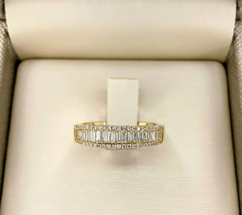 princess cut diamond ring for engagement -0.50 Carats Round & Baguette Diamond Anniversary Ring Wedding Band Yellow Gold