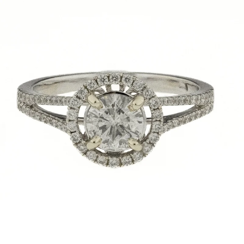 statement gemstone ring for women -0.65ct Diamond w/ Halo & Side Accented Engagement Ring in 18K White Gold