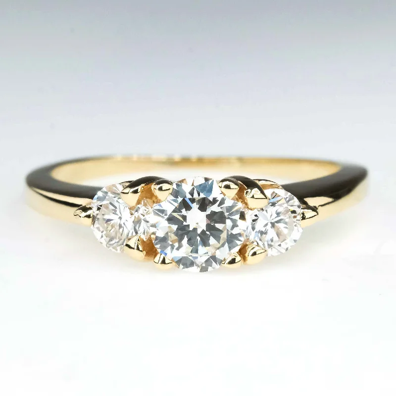 unique promise ring for her -0.90ctw Round Three Stone Diamond Engagement Ring in 14K Yellow Gold