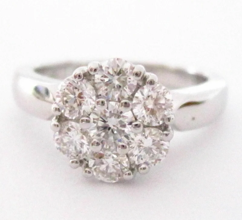 vintage engagement ring for her -1.05 TCW Round Cut Cluster Diamond Cocktail Ring Size 5.5 F VS2 18k White Gold