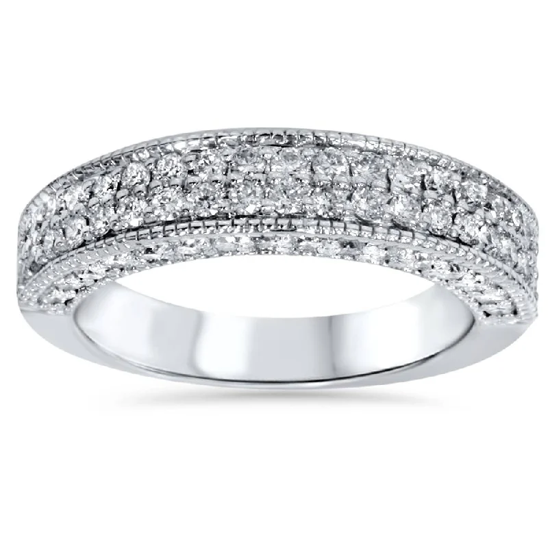 men’s titanium ring for everyday wear -1 1/10ct Pave Diamond Wedding Ring 14K White Gold