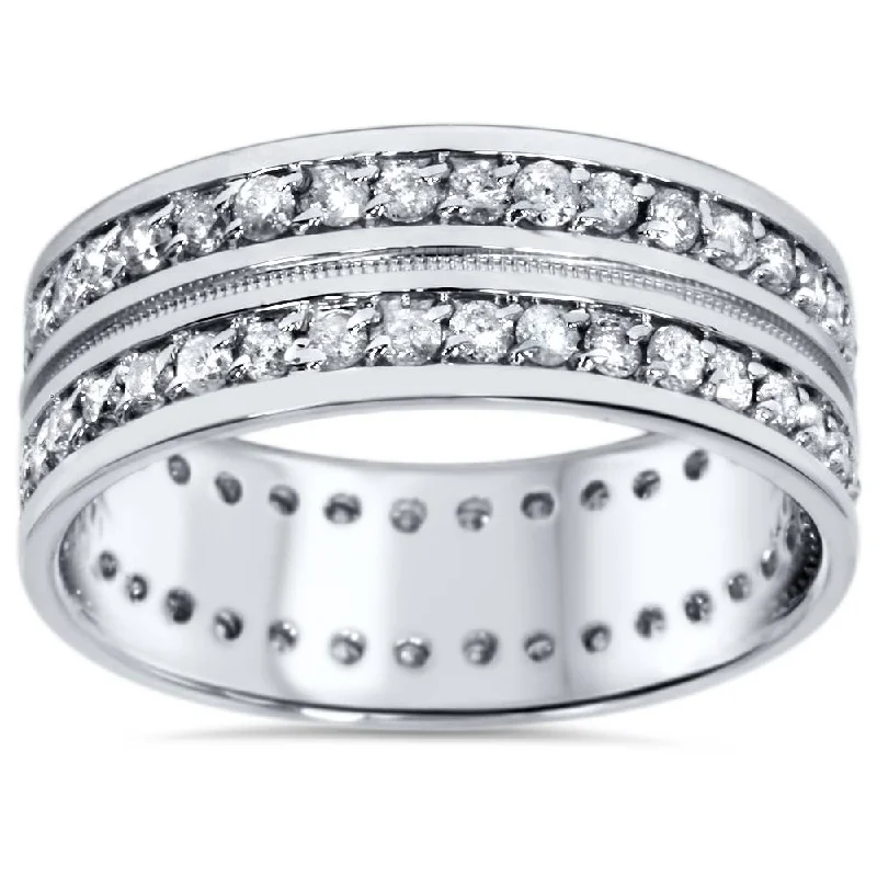 custom name ring for women -1 1/2ct Mens Diamond Eternity Ring Milgrain Accent 10K White Gold