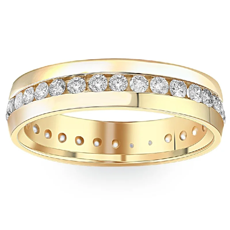 classic diamond wedding band for women -1 1/4ct Mens Diamond Channel Set Eternity Ring 14K Yellow Gold