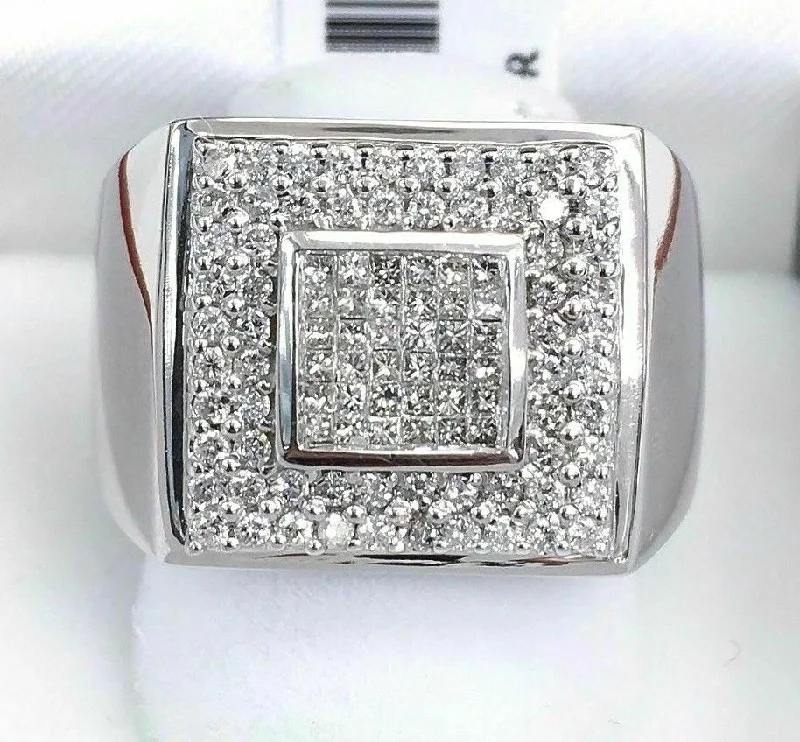 men’s platinum wedding band -1.15 Carats t.w. Diamond Custom Made Mens Ring 14K White Gold 13.5 Grams New