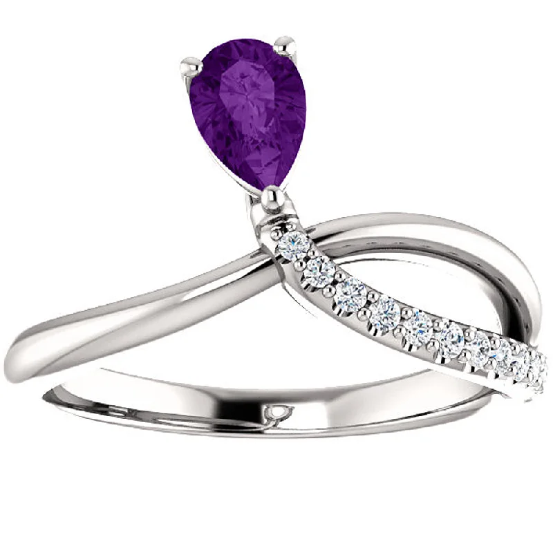 heart-shaped engagement ring -1/2 Ct Amethyst Pear Shape Unique Diamond Ring 14k White Gold