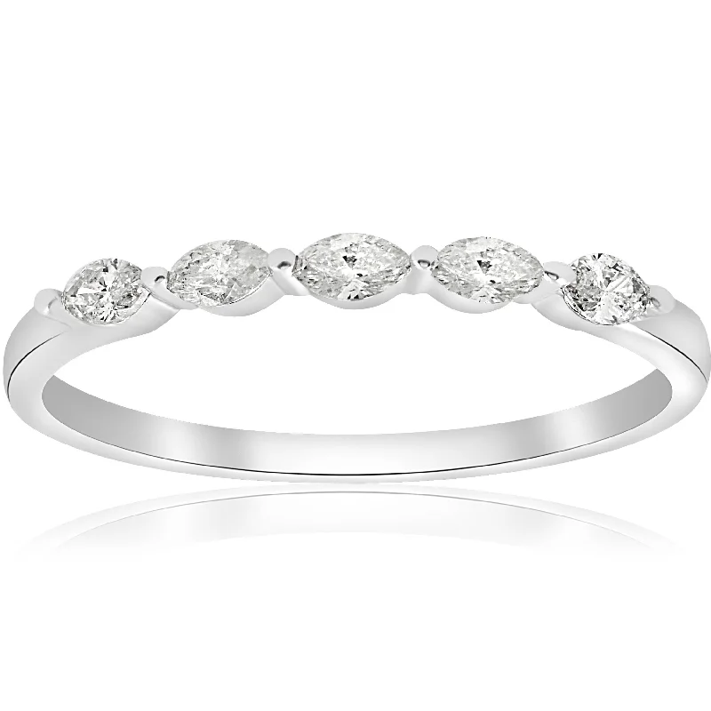 heart-shaped diamond ring for her -1/2ct Marquise Diamond Five Stone Wedding Ring 14K White Gold