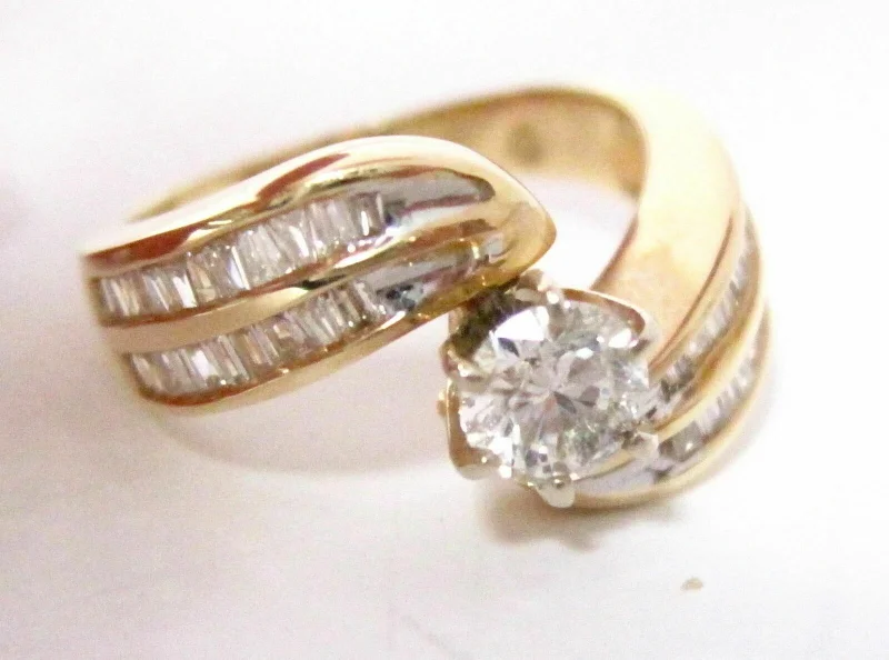 gold wedding ring set for couples -1.41 TCW Round Diamond w/ Baguette Accents Cocktail Ring Size 5.5 G VS2-SI1 14k