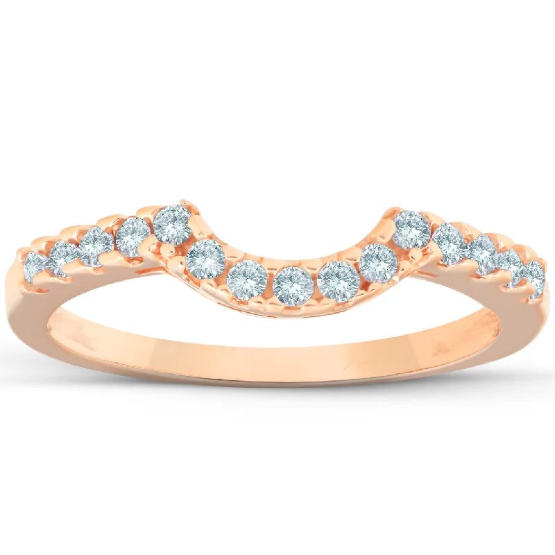 silver promise ring for couples -1/4ct Diamond Notched Guard Ring Enhancer 14K Rose Gold