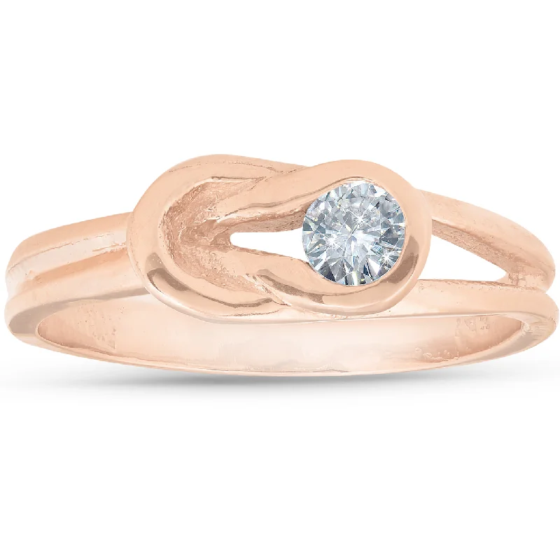 rose gold engagement ring for women -1/5ct Diamond Knot Solitaire Round Brilliant Cut Ring 14K Rose Gold