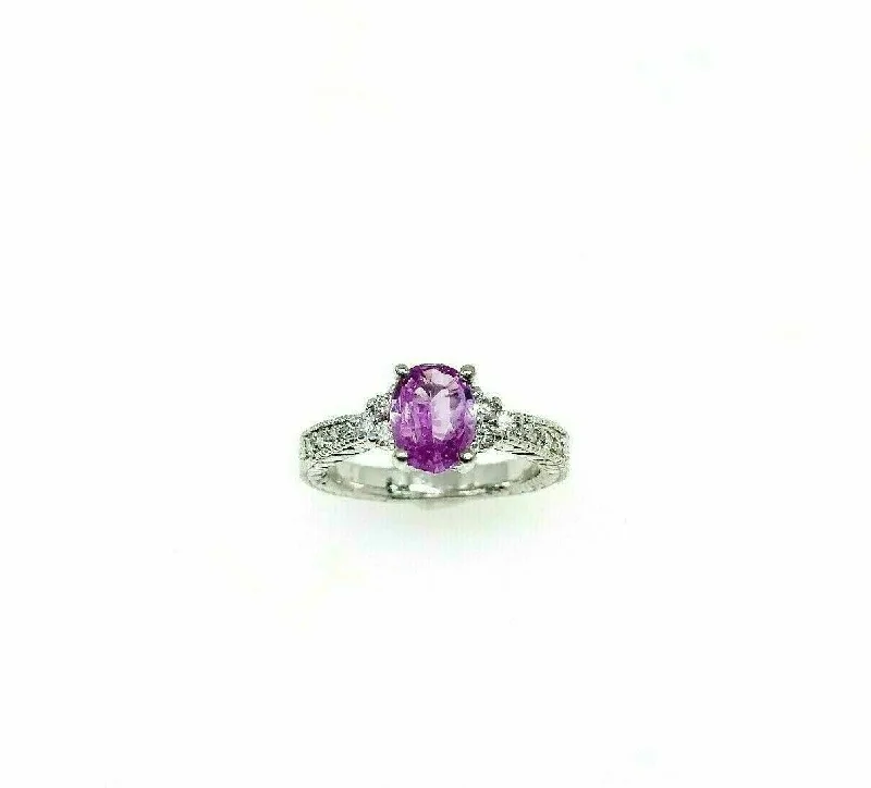 gemstone ring for wedding -1.69 Carats t.w. Diamond and Pink Sapphire Wedding/ Anniversary Ring 18K Gold