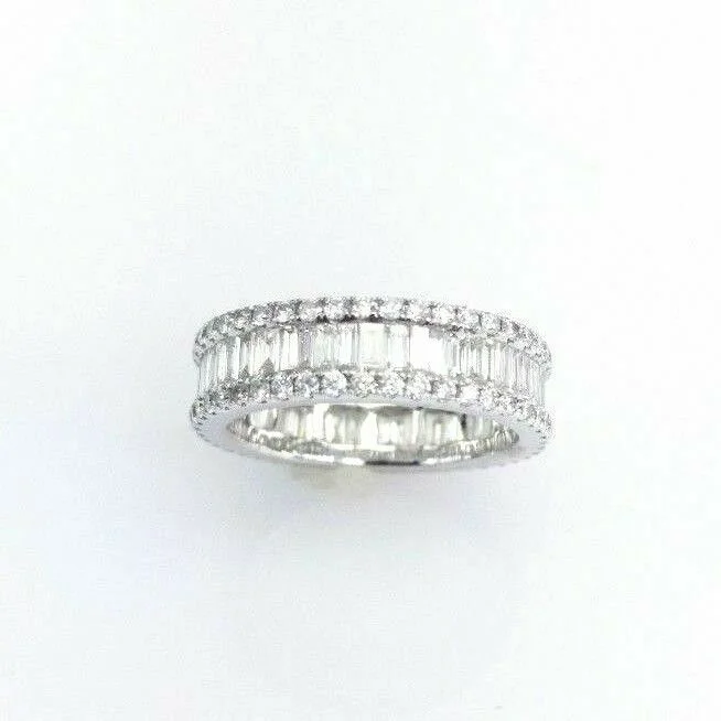 men’s zirconia wedding ring -1.98 TCW Diamond Eternity Band Baguette & Round Brilliant Set 18K White Gold