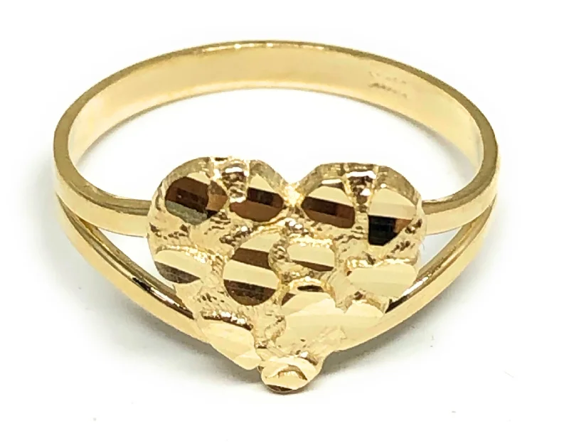 vintage gemstone ring for women -10k Solid Gold Yellow Classic Nugget Heart Ring (SM)