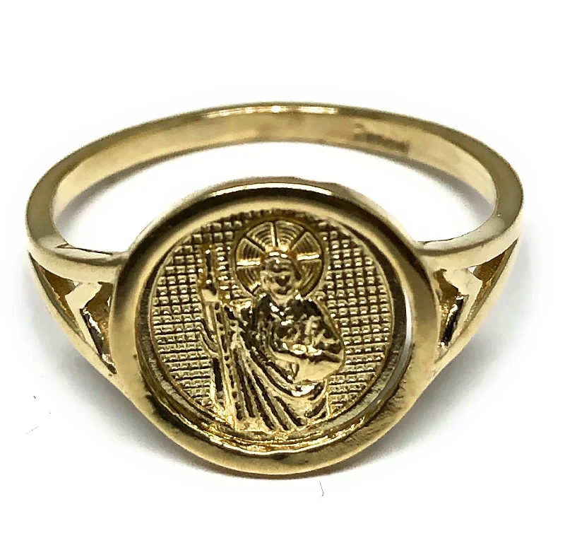 sterling silver band ring for men -10k Solid Gold Yellow Classic Saan Judas Signet Ring (FC 140)