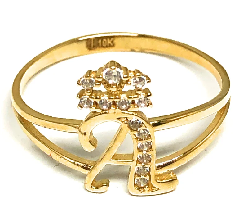 luxury emerald ring for weddings -10k Solid Gold Yellow Crown CZ CUSTOMIZED Initial Ring