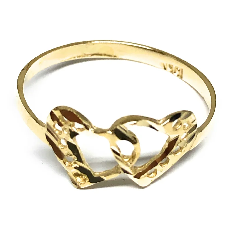 gold wedding ring set for couples -10k Solid Gold Yellow Double Heart Ring (FC 138)