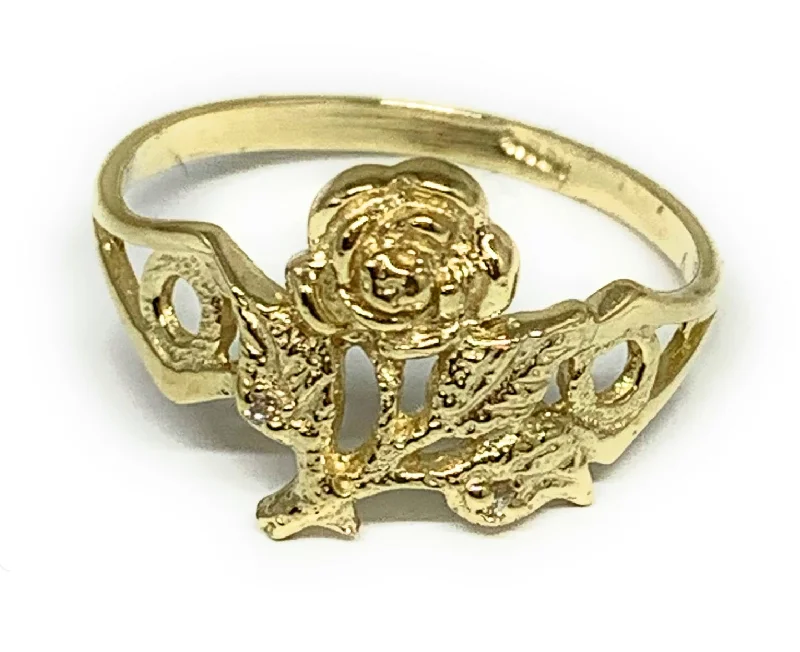 gold ring for men with engraving -10k Solid Gold Yellow Flower Ring (FC 139)