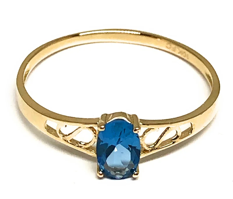 vintage style engagement ring -10k Solid Gold Yellow Gold Blue CZ Ring (FC 109)