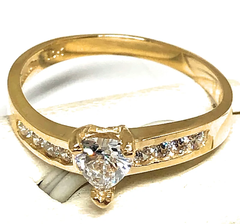 wedding ring set for women -10k Solid Gold Yellow Gold Heart White CZ Ring