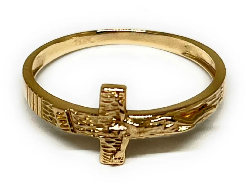 solitaire engagement ring with diamond -10k Solid Gold Yellow Jesus Cross Crucifix Ring (FC 132)