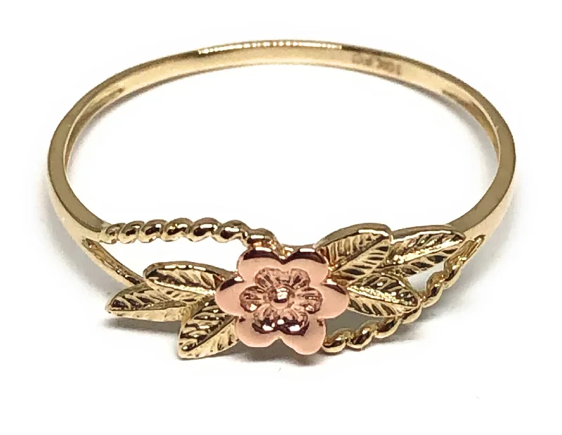 sapphire and diamond ring for women -10k Solid Gold Yellow & Rose Gold Flower Ring (FC 41)