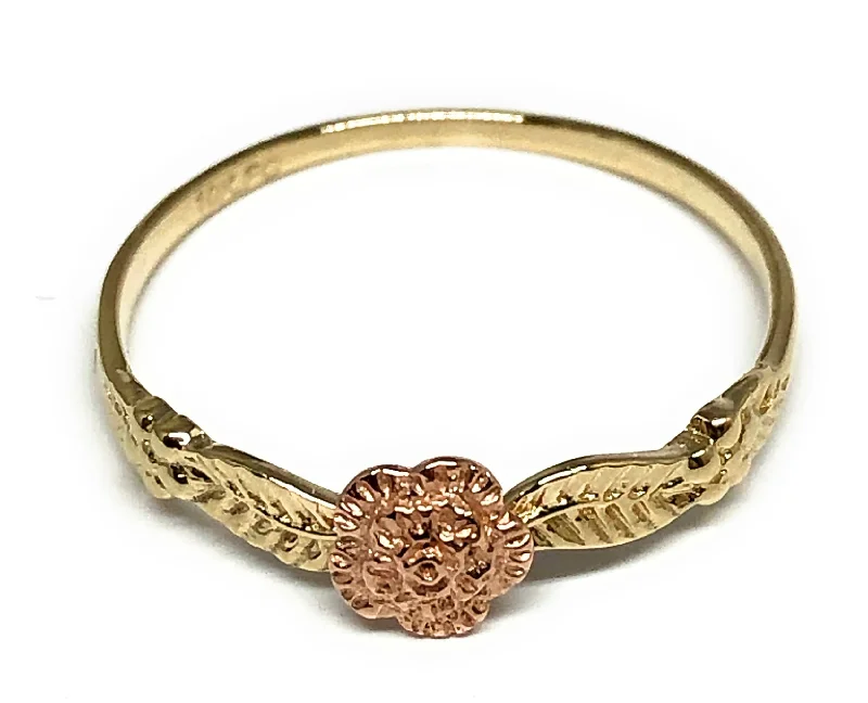 pink sapphire ring for engagement -10k Solid Gold Yellow & Rose Gold Flower Dainty Ring (FC 31)